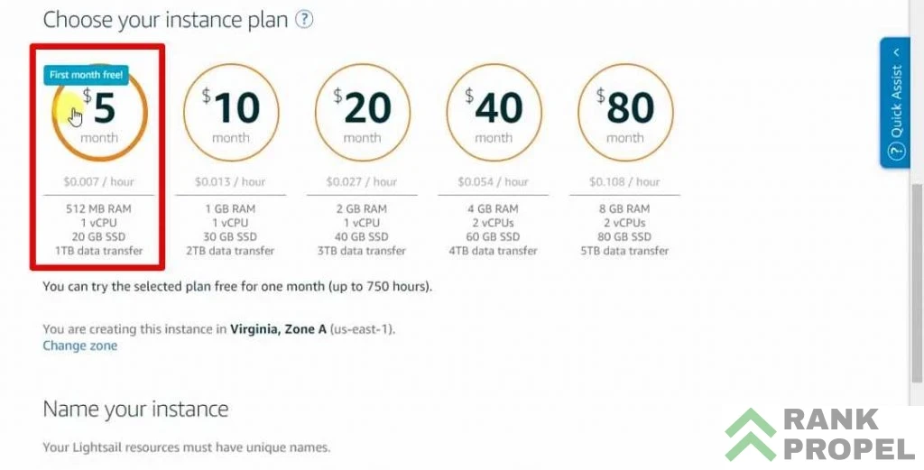 amazon lightsail free one month plan